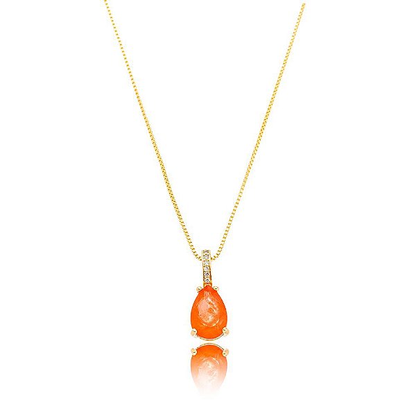 Colar Gota Cristal Fusion Laranja Dourado