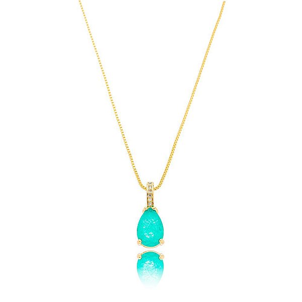 Colar Gota Cristal Fusion Turmalina Dourado