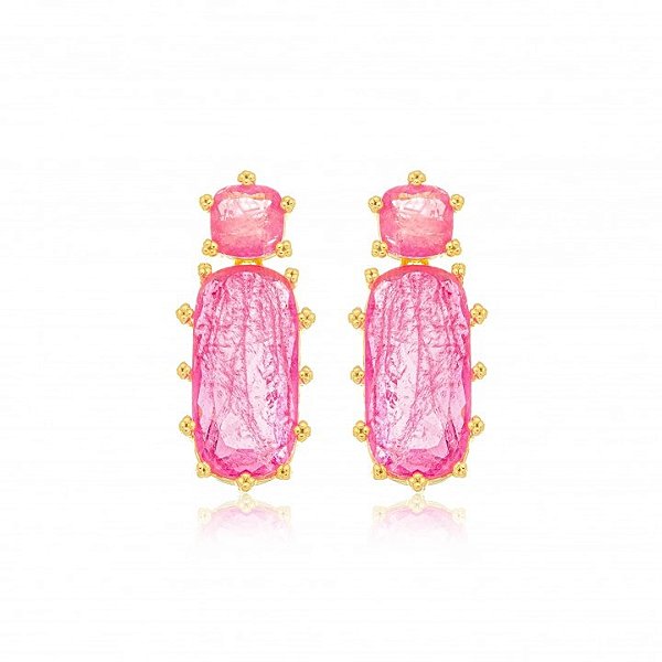 Brinco Fusion Quartzo Rosa Dourado