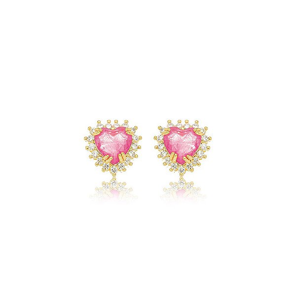 Brinco Coração Quartzo Dourado