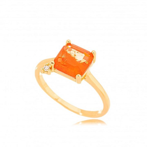 Anel Cristal Fusion Laranja Dourado