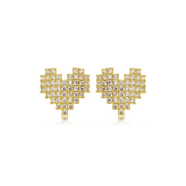 Brinco Coração Cravejado Dourado