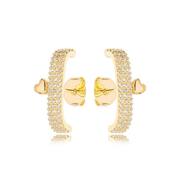Ear Hook Coração Cravejado Dourado