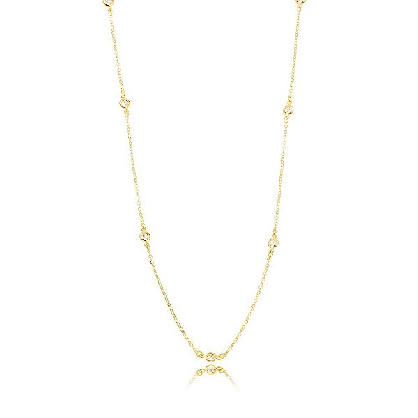 Colar Cristais Longo Dourado