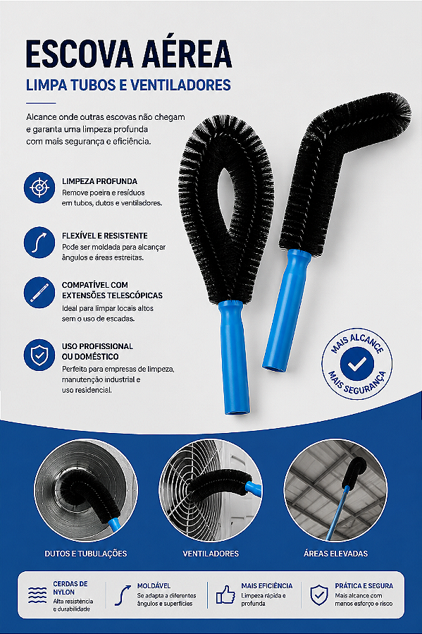 Escova Aérea Limpa Tubos e Ventiladores