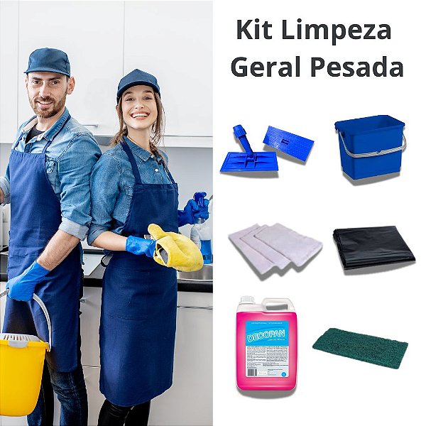 Kit Limpeza Geral Pesada- Detergente Desengraxante, Fibras, Suporte, Balde e Sacos