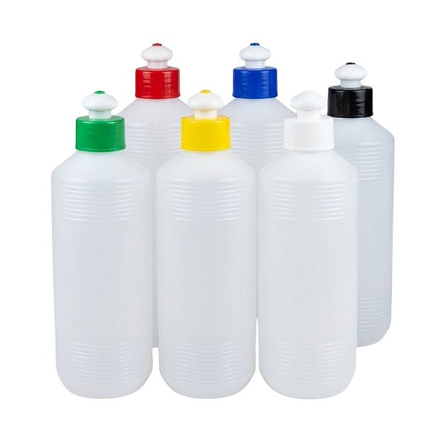 Frasco Plástico PEAD Estriado 1L com Tampa Push-Pull 6 uni