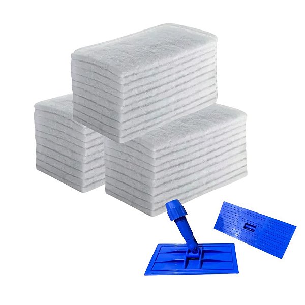 Kit 30 Fibra de Limpeza Leve Branca 23x10 ou 26x10 cm – Ganhe 1 Suporte LT Azul