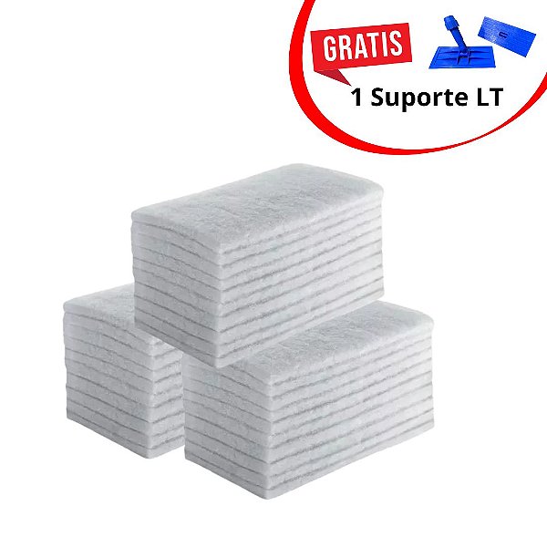 Kit 30 Fibra de Limpeza Leve Branca 23x10 ou 26x10 cm – Ganhe 1 Suporte LT Azul