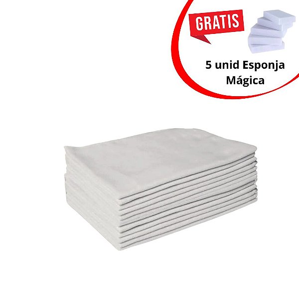 Kit 12 Flanelas Brancas Caebitex 38x58cm + 5 Esponjas Mágicas Grátis