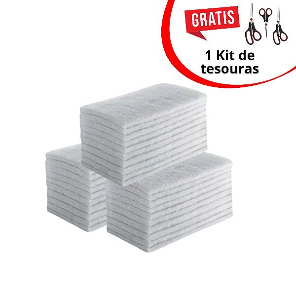 Kit 30 Fibras LT Macias Brancas + Jogo de Tesouras 3 Peças Grátis