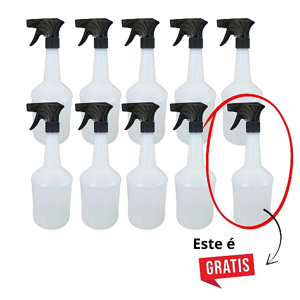 Kit 10 Pulverizadores 1L PEAD com Gatilho Preto – Compre 9 e Leve 10