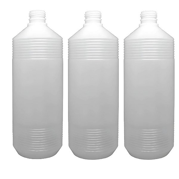 Kit 3 Frascos PEAD Estriados 1 Litro Rosca 28/410 Sem Tampa