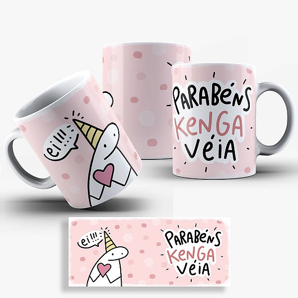 Caneca Flork Aniversário Amigas - Parabéns Kenga Véia