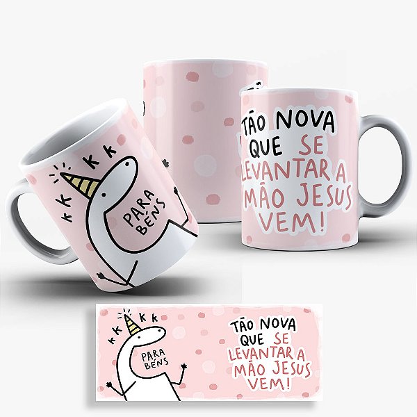 Caneca Flork Aniversário Amigas - Tão Nova Que Se Levantar A Mão Jesus Vem!