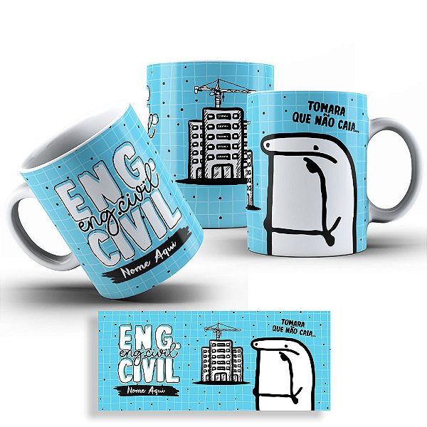 Caneca Flork Profissões - Engenharia Civil - Nome Personalizado