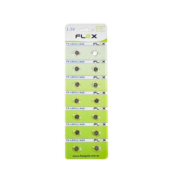 BATERIA TIPO BOTAO LR521/AG0 CART.COM 14 UNI.-MARCA: FLEX MOD: FX-LR521