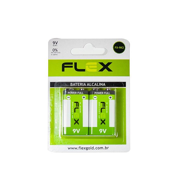 BATERIA 9V ALCALINA C/ 2 UNIDADE -MARCA : FLEX MOD. FX-9K2