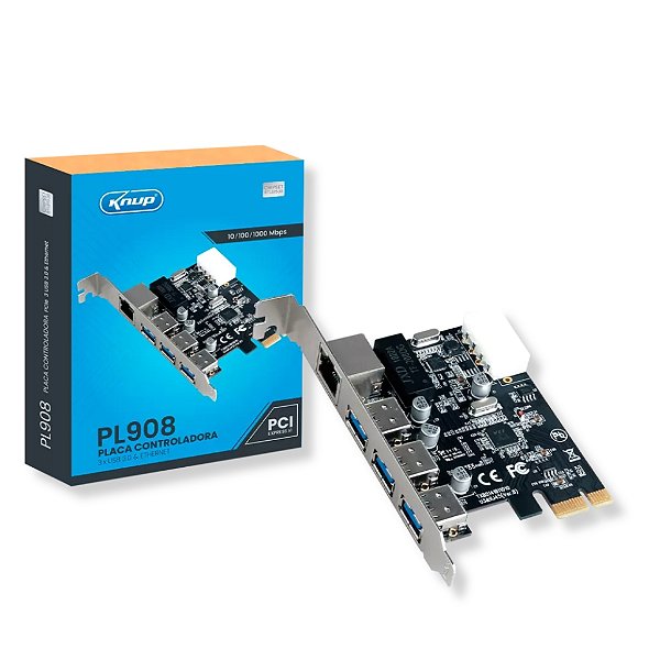 PLACA CONTROLADORA PCI-E PCI EXPRESS 3 PORTAS USB 3.0 PORTA DE REDE RJ45 KNUP KP-PL908