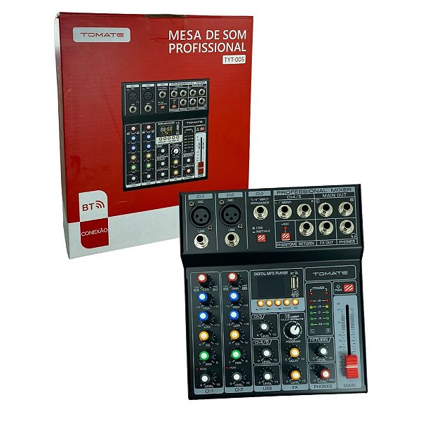 MESA DE SOM PROFISSIONAL 5 CANAIS, VISOR DE LED E ENTRADA USB TYT-005 SC