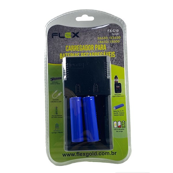 CARREGADOR DE BATERIA C/2 BATERIAS MARCA : FLEX MOD. FX-C10