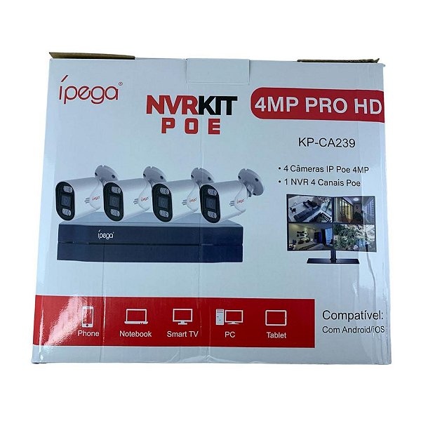 KIT NVR GRAVADOR SEM FIO COM 4 CAMERAS DE SEGURANCA KP-CA239