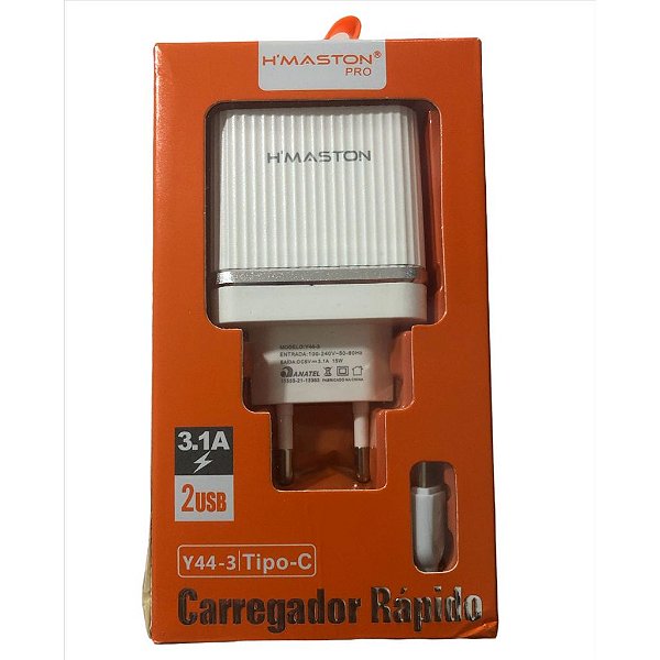CARREGADOR 2USB TURBO PARA CELULAR HMASTON REF:Y44-3