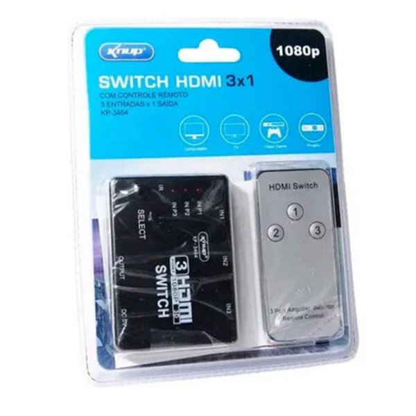 SWITCH HDMI 1/3 COM CONTROLE KNUP KP-3464