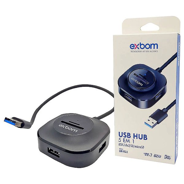 EXBOM / UH-R23 HUB USB 2.0 5GBPS COMBO 3 PORTAS EXTENSOR USB E LEITOR DE CARTAO