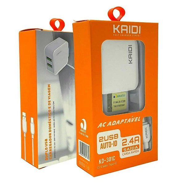 CARREGADOR DE DE TOMADA COM 2 SAIDAS USB KD-301C