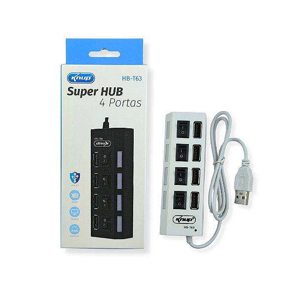 HUB USB 2.0 4 PORTAS COM CABO CHAVE LIGA/DESLIGA HB-T63