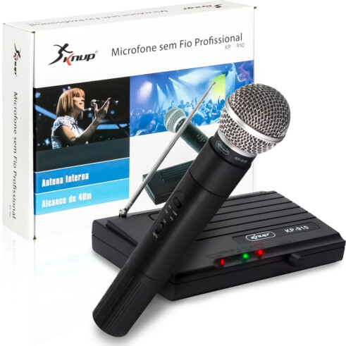 MICROFONE DINAMICO COM BASE RECEPTORA UHF KNUP KP-910