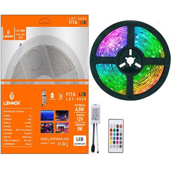 FITA DE LED COM 5 METROS COM CONTROLE REMOTO, RGB 5050 REF.:LEY-5050