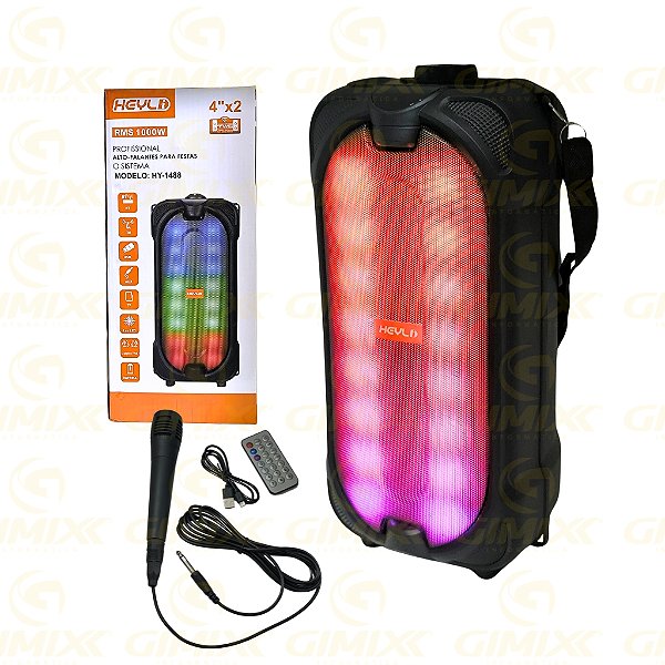 CAIXA DE SOM COM MICROFONE ILUMINAÇÃO COLORIDA HY1488