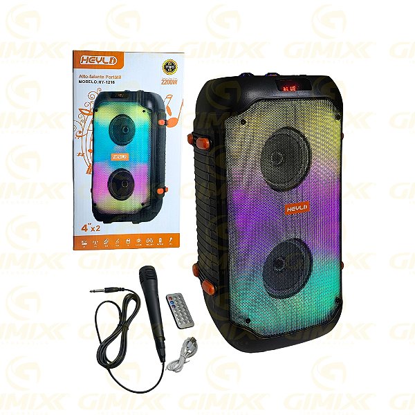 CAIXA DE SOM COM MICROFONE ILUMINAÇÃO COLORIDA HY1216