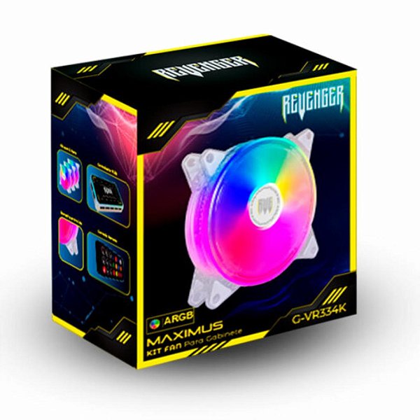 KIT DE COOLER FAN PARA GABINETE LED RGB 120MM REVENGER G-VR334K 3 PEÇAS
