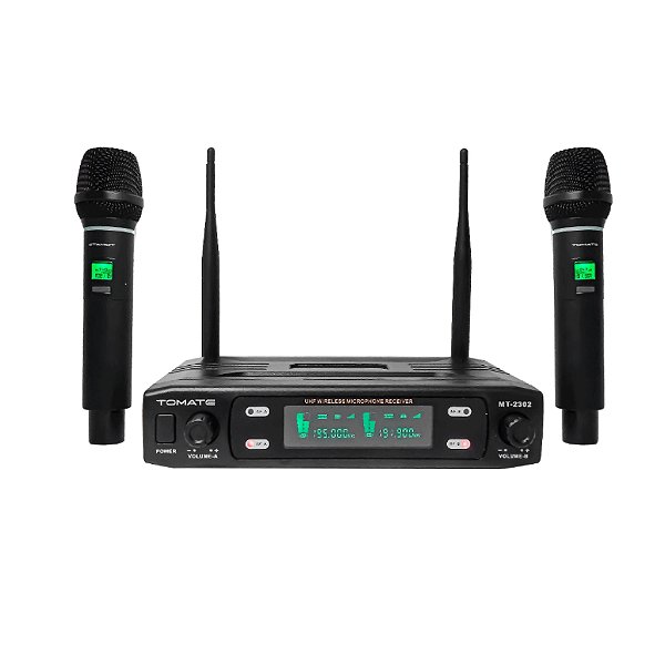 MICROFONE DUPLO SEM FIO COM TRANSMISSOR MT-2302