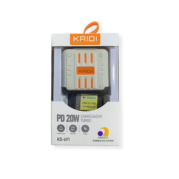 CARREGADOR DE TOMADA TURBO, PD+QC, 3.0, 20W KAIDI KD-691