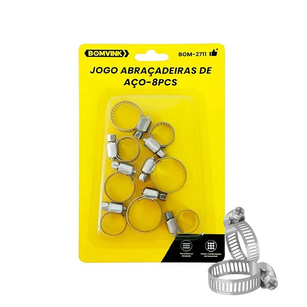 JOGO DE ABRACADEIRAS DE ACO (8 PECAS) BOM-2711