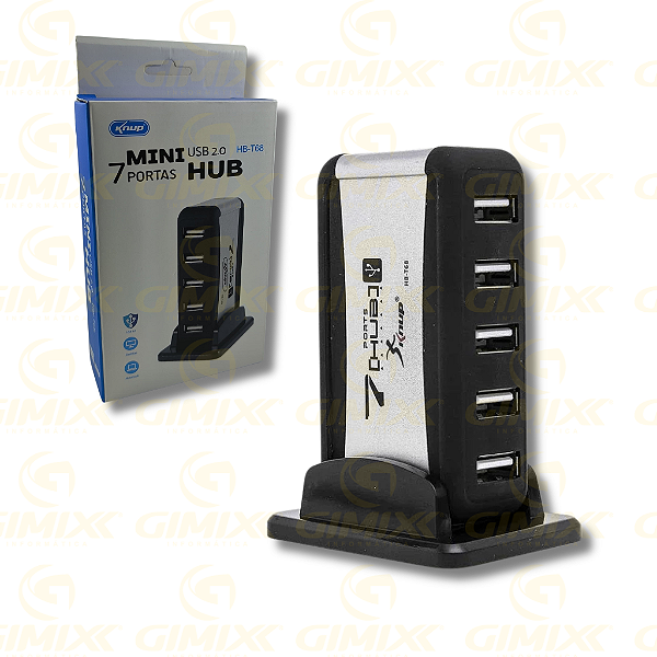 HUB USB 2.0 7 PORTAS TORRE COM CABO USB E FONTE DE ALIMENTACAO KNUP HB-T68