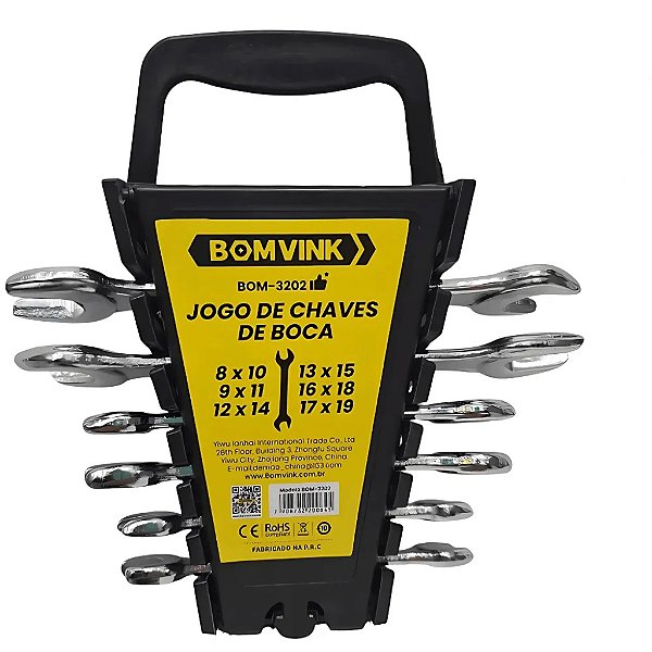 CONJUNTO COM 6 CHAVES DE BOCA PONTA DUPLA DE ABERTURA FIXA BOM-3202