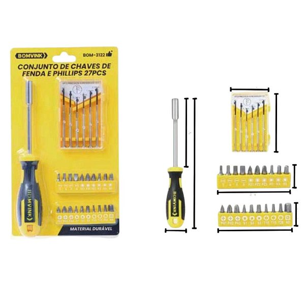 CONJ CHAVES DE FENDA/PHILLIPS COM 27 PCS BOM-3122