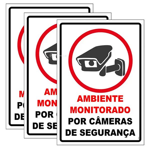 KIT 3 PLACAS SINALIZADORAS, MOD.: AREA MONITORADA BOM-7522