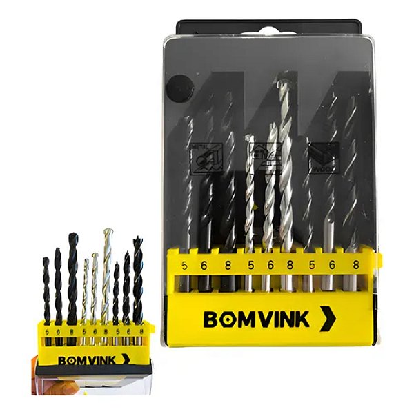 CONJUNTO DE 9 BROCAS PARA FURADEIRA BOM-5001