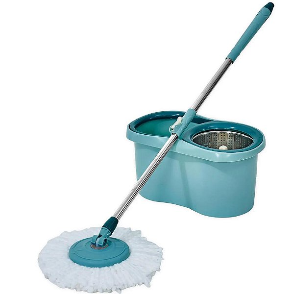 ESFREGAO MOP GIRATORIO 360 CESTO INOX 10L CABO 130CM AJUSTAVEL C/ 1 REFIL EXTRA