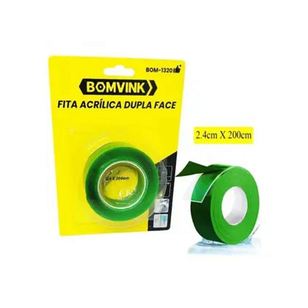 FITA ADESIVA DUPLA FACE DE PLASTICO TIPO ACRILICO 2MT BOM-1320