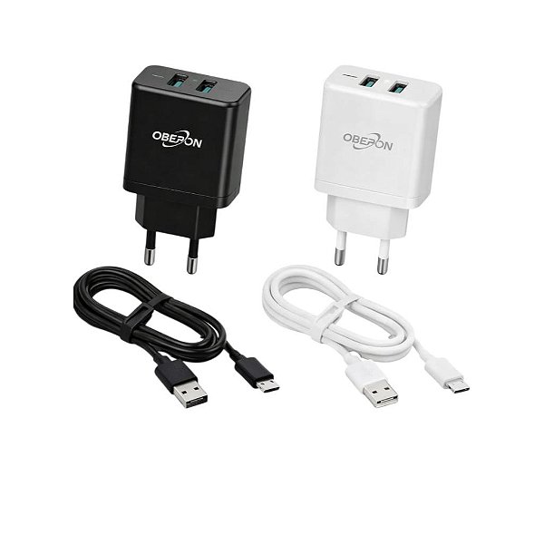 CARREGADOR DE TOMADA 2 PORTAS USB CABO MICRO USB CARREGAMENTO RAPIDO OR-IC040/M