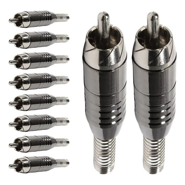 PLUG RCA EM NIQUEL COM CAPA PRETA E MOLA DE 6MM DE DIAMETRO PGRC0026