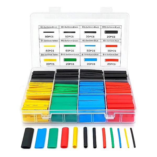 ESPAGUETE PLASTICA PARA ISOLAMENTO TERMO RETRATIL COLORIDO 530 PCS EXBOM TIT-IE12N530