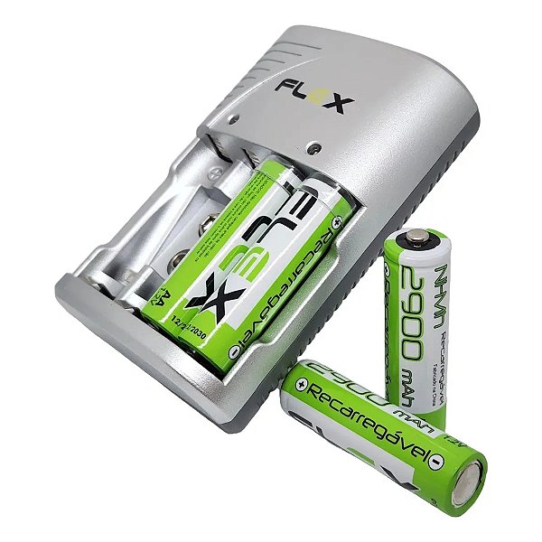CARREGADOR DE PILHA C/ 4 AA PILHAS FLEX MOD. FX-C16-4P